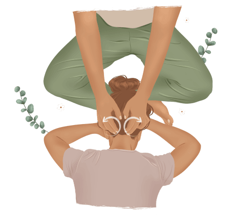 Illustration of a neck massage from behind